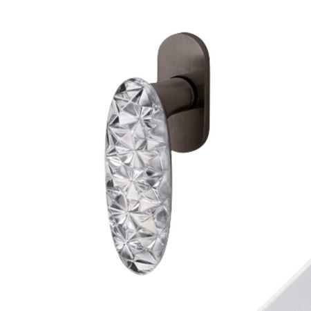 Maniglia martellina Dk Crystal Diamond Olivari per serramento, lunghezza quadro 7x42 mm, Ottone finitura Cromo Satinato, Vetro Trasparente