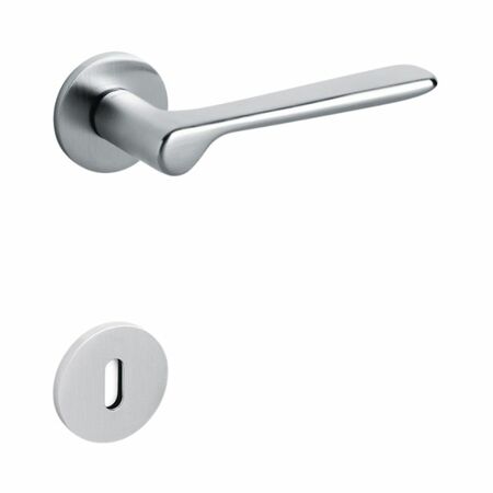 Maniglia Plume Olivari per porta, rosetta e bocchetta bassa tonda 51x5 mm, foro Patent, Ottone finitura Cromato Satinato