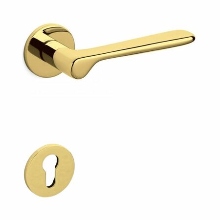 Maniglia Plume Olivari per porta, rosetta e bocchetta bassa tonda 51x5 mm, foro Yale, Ottone finitura SuperOro Lucido