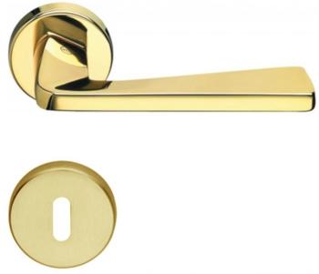 Maniglia per porta Valli e Valli H 1039 serie Fedra, con rosetta e bocchetta tonda, foro Normale, finitura Oro Lucido