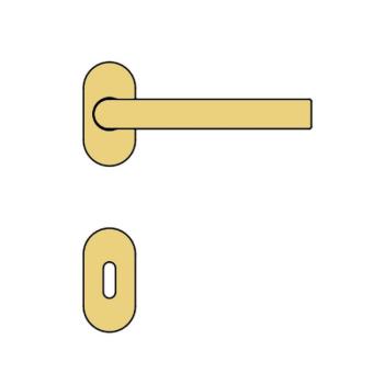 Maniglia per porta Valli e Valli H 1037 serie Teseo, con rosetta e bocchetta ovale, foro Normale, finitura Oro Lucido