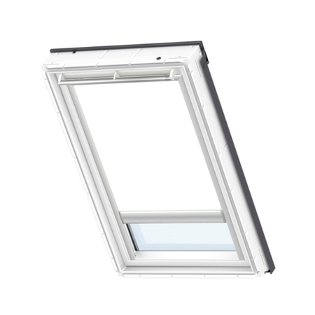 Tenda interna oscurante DKL Velux per finestra per tetto, versione manuale, dimensioni 660x1180 mm, Alluminio Verniciato finitura Bianco, tessuto Beige