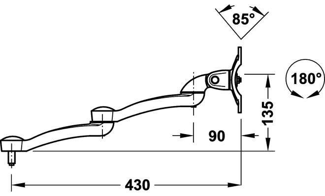 Braccio orientabile corto Ellipta con doppia prolunga supporto schermo 3,5 - 5 kg