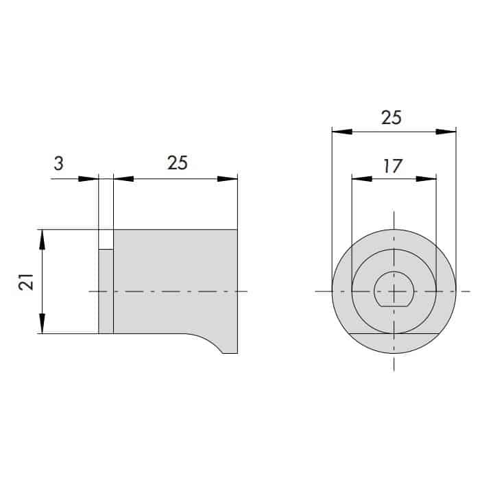 POMOLO SECUREMME PER CILINDRO MEZZALUNA 8 Mm QUADRO 8mm OTTONE LUCIDO