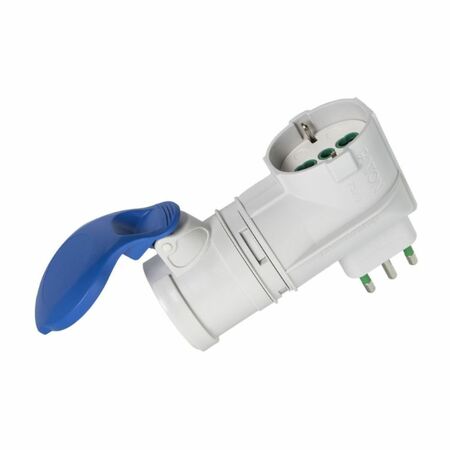 Adattatore Industriale Duplex 73010 Fanton, per impianti elettrici, spina italiana 2P+T 16A, presa bipasso italo-tedesca, presa CEE 2P+T 16A, Plastica finitura Blu