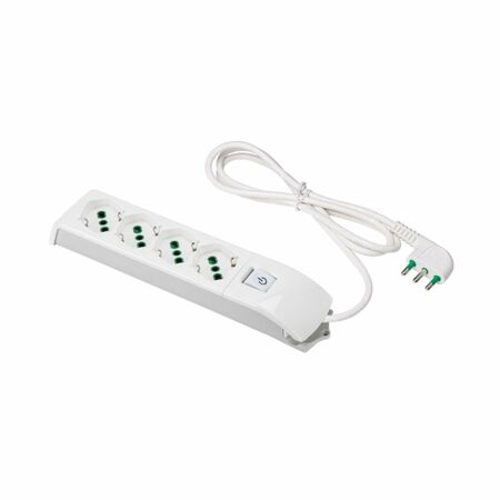 Multipresa Fido 410100 Fanton per interni, 4 prese bipasso italo-tedesche 2P+T 16A, con interruttore luminoso, lunghezza cavo 1,5 mt, Plastica colore Bianco