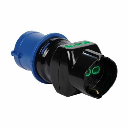 Adattatore Industriale 78090-E Fanton, per impianti elettrici, spina CEE 2P+T 16A 6h IP44, 1 presa bipasso italo tedesca 2P+T 16A, 2 prese bipasso italiane 2P+T 16A, Plastica finitura Blu-Nero