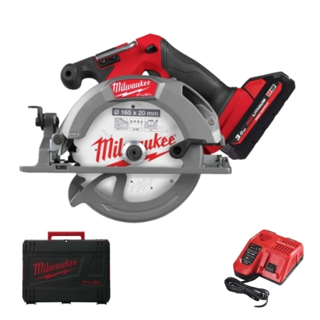 Sega circolare M18 FCS552-302X Fuel Milwaukee per legno, taglio fino a 57 mm, diametro lama 165 mm, kit batteria 3 Ah