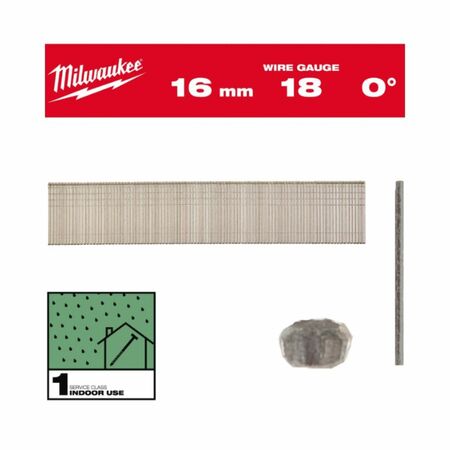 Groppino 18G/16 Milwaukee, diametro 1,25 mm, lunghezza 16 mm, confezione da 5000 pezzi, Acciaio finitura Zincato