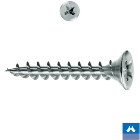 Vite TSP Framex Mustad per serramento in PVC, impronta PH 2, filetto totale, dimensioni 4,3x16 mm, finitura Chromiting