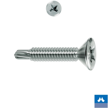 Vite TSP Drillex Mustad per serramento in PVC, impronta PH 2, filetto totale, dimensioni 3,9x25 mm, finitura Chromiting