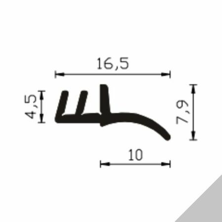 Guarnizione per serramento A 385 AC Roverplastik, battuta 10 mm, aria 1 mm, fresata 4 mm, bobina da 220 mt, finitura Nero