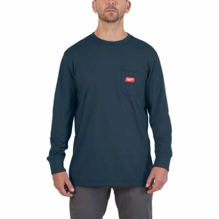 T-shirt WT LS Milwaukee da lavoro, manica lunga, tessuto UPF 50 resistente agli strappi, taglia L, Cotone e Poliestere colore Blue