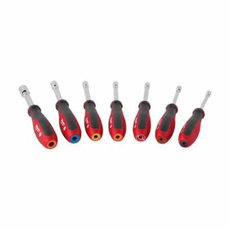 Set 7 giraviti cavo a bussola Milwaukee non magnetico, attacco esagonale, diametri da 5 a 13 mm, finitura Cromata