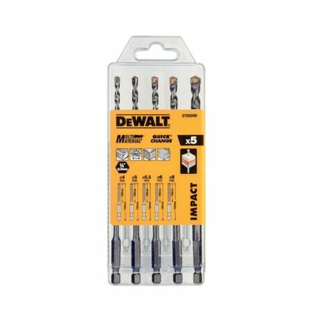 Set 5 punte Multi Material DT60099-QZ De Walt per muratura, attacco 1/4 con cassettina in plastica