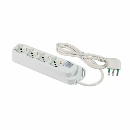 Multipresa Omega 474205 Fanton per interni, 4 prese bipasso italo-tedesche 2P+T 16A, con interruttore luminoso, lunghezza cavo 3 mt, Plastica colore Bianco