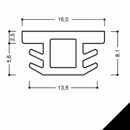 Guarnizione per cava ferramenta A 218 AC Roverplastik, frontale 16 mm, incasso 12 mm, finitura Nero