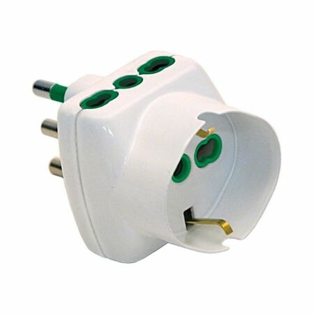 Adattatore triplo 82240 Fanton per impianto elettrico, spina 2P+T 16A, 2 prese bipasso italiana 2P+T 16A, 1 italo-tedesca 2P+T 16A, Termoplastico finitura Bianco