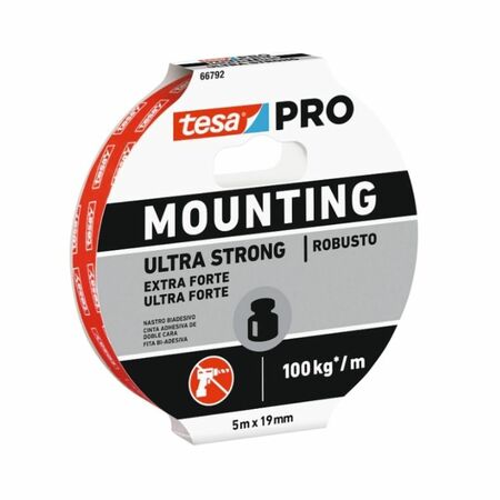 Nastro biadesivo 66792 Tesa per fissaggio Ultra Strong, adesivo gomma sintetica, dimensione 19 mm x 5000 mm, Schiuma Pe finitura Bianco