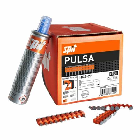 Confezione 500 chiodi HC6 per Pulsa ITW, per calcestruzzo duro e precompresso, dimensioni 22x6,4 mm