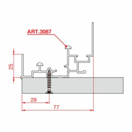 Binario superiore 3087 Terno per mobile con ante scorrevoli, lunghezza 6000 mm, Alluminio finitura Anodizzato Argento