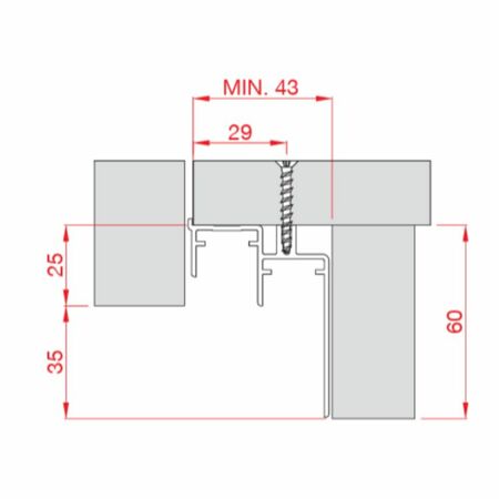 Binario inferiore 920 Terno per mobile con ante scorrevoli, lunghezza 6000x33 mm, Alluminio finitura Anodizzato Argento