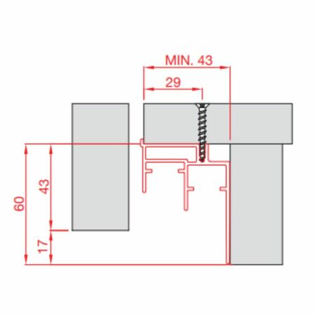 Binario inferiore 952 Terno per mobile con ante scorrevoli, lunghezza 6000x17 mm, Alluminio finitura Anodizzato Argento