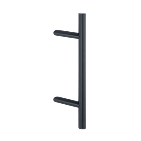 Maniglione zancato E5012 Hoppe per porta, supporti tondi inclinati, dimensioni 30x500 mm, interasse 300 mm, Acciaio Inox finitura Nero Opaco F9714M