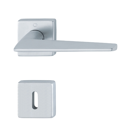 Maniglia Macau Hoppe per porta, rosetta e bocchetta quadra foro Patent, Ottone finitura Cromo Satinato Resista F41-R