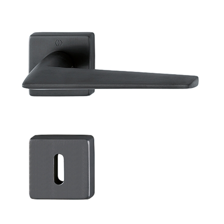 Maniglia Macau Hoppe per porta, rosetta e bocchetta quadra foro Patent, Ottone finitura Nero Satinato Resista F96-1-R