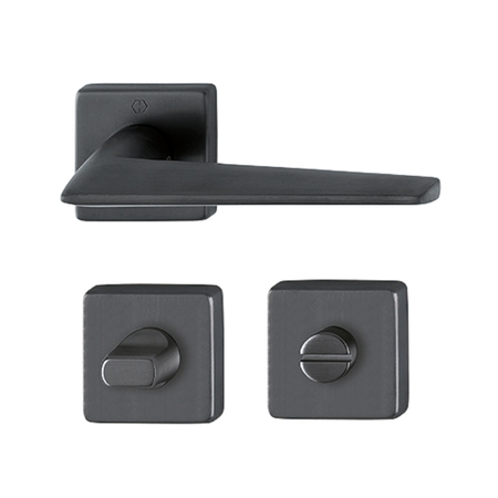 Maniglia Macau Hoppe per porta, rosetta quadra 49x9 mm con nottolino Wc, Ottone finitura Nero Satinato Resista F96-1-R