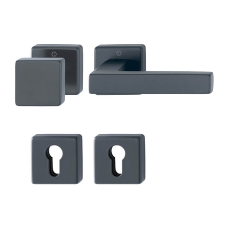 Maniglia Austin per porta hotel spessore 50-60 mm, esterno con pomolo fisso, rosetta e bocchetta quadra, foro Yale, Acciaio finitura Nero Opaco F9714M