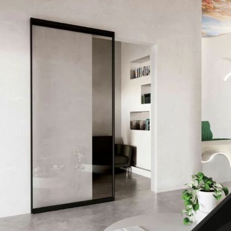 Kit per porta scorrevole a scomparsa in alluminio Magic2 Frame Terno, dimensione 1100x2600 mm, portata 80 kg, ammortizzato, Alluminio finitura Nero Spazzolato
