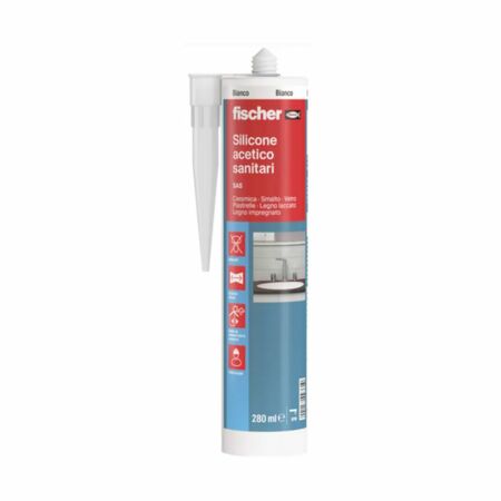 Silicone SAS Fischer per sanitari, acetico antimuffa, monocomponente puro, cartuccia 280 ml, finitura Bianco
