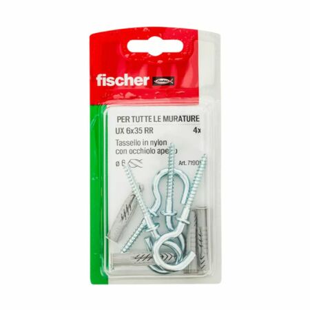 Tassello UX con occhiolo a vite 71908 Fischer per fissaggio, diametro 6x35 R K mm, Blister da 4 pz, Acciaio finitura Zincato