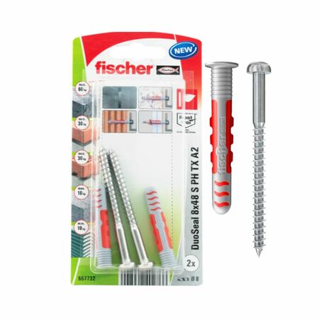 Tassello Duoseal a vite 557732 Fischer per fissaggio, diametro 8x48 S A2 K, Blister da 2 pz, Acciaio Inox
