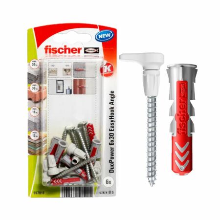 Tassello Duopower con gancio Easyhook Fischer per fissaggio, diametro 6x30, Blister da 6 pz, Acciaio finitura Bianco