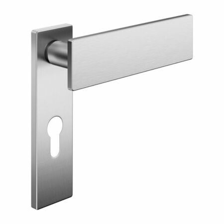 Maniglia Due DND DU10Y per porta, placca rettangolare 146x40x9 mm, foro Yale, Ottone finitura Cromo Satinato