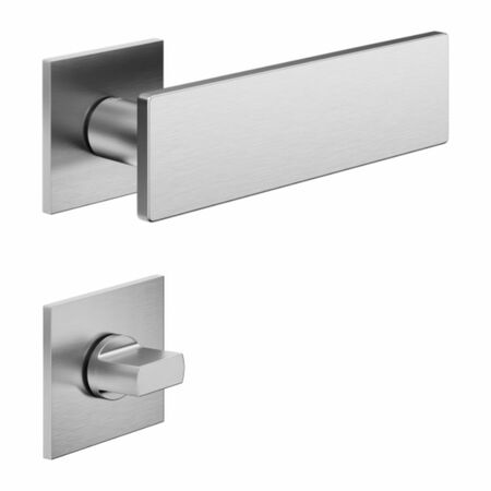 Maniglia Due DND DU41T per porta bagno, rosetta e bocchetta quadra 50x4 mm con nottolino Wc, Ottone finitura Cromo Satinato