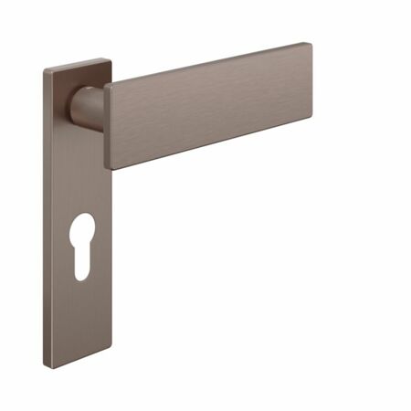 Maniglia Due DND DU10Y per porta, placca rettangolare 146x40x9 mm, foro Yale, Ottone finitura PVD Bronzo Satinato