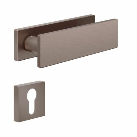 Maniglia Due DND DU11Y per porta, rosetta rettangolare 146x40x9 mm, foro Yale, Ottone finitura PVD Bronzo Satinato