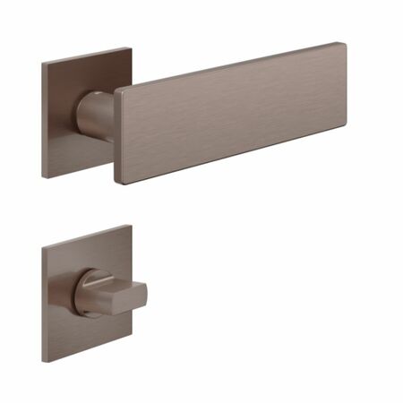 Maniglia Due DND DU41T per porta bagno, rosetta e bocchetta quadra 50x4 mm con nottolino Wc, Ottone finitura PVD Bronzo Satinato
