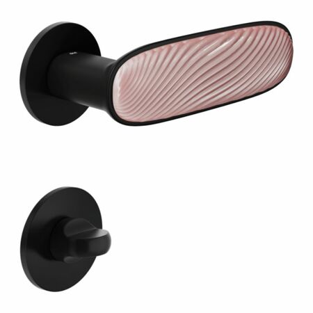 Maniglia Dune DND DN40T per porta, rosetta e bocchetta tonda 50x4 mm con nottolino Wc, Ottone e Porcellana Rosa Nuvola finitura Nero