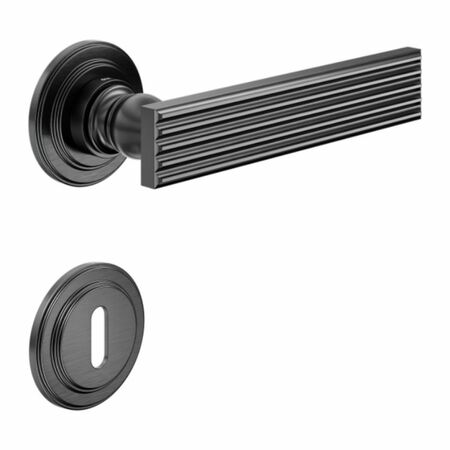 Maniglia Eleonora DND EL13P per porta, rosetta e bocchetta tonda 53x8 mm foro Patent, Ottone finitura PVD Grafite Satinato