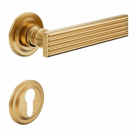 Maniglia Eleonora DND EL13Y per porta, rosetta e bocchetta tonda 53x8 mm foro Yale, Ottone finitura PVD Oro Antico Satinato