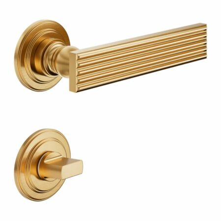 Maniglia Eleonora DND EL13T per porta, rosetta e bocchetta tonda 53x8 mm con nottolino Wc, Ottone finitura PVD Oro Antico Satinato
