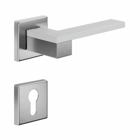Maniglia Esa DND ES14Y per porta, rosetta e bocchetta quadra 50x7 mm foro Yale, Alluminio finitura Cromo Satinato-Bianco