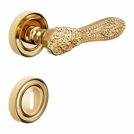 Maniglia Florenza DND 523P per porta, rosetta e bocchetta tonda 55x12 mm foro Patent, Ottone finitura Oro