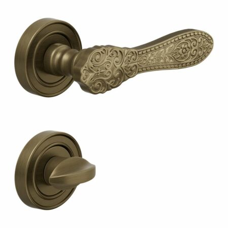 Maniglia Florenza DND 523T per porta, rosetta e bocchetta tonda 55x12 mm con nottolino Wc, Ottone finitura Bronzo Satinato Opaco