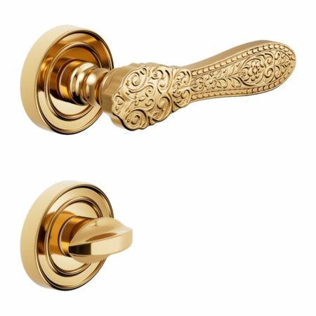 Maniglia Florenza DND 523T per porta, rosetta e bocchetta tonda 55x12 mm con nottolino Wc, Ottone finitura Oro